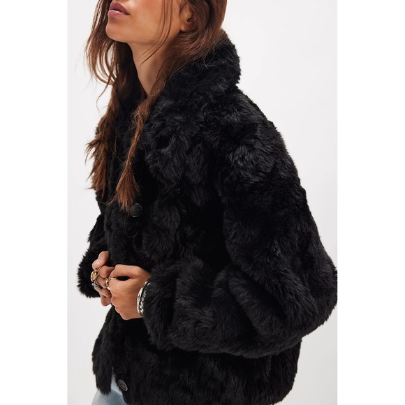 Free People Alice Throw On Faux Fur Jacket Black Size LARGENWT